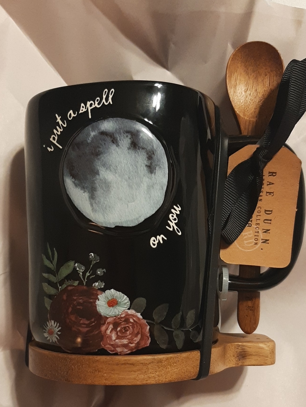 Rae Dunn I Put A Spell On You Mug With Stir Spoon & Wooden Coaster, NWT, 3D